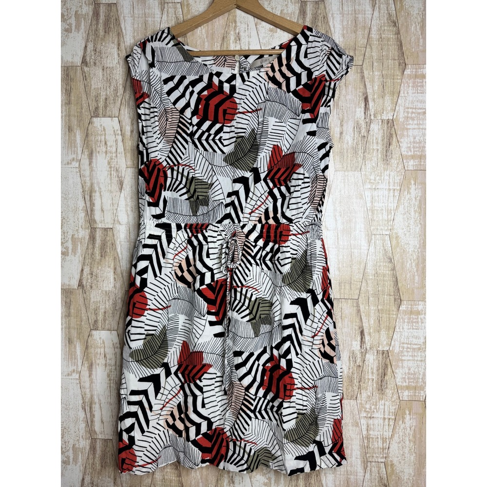 Ann Taylor LOFT Size L Abstract Tropical Leaf‎ Print Shift Dress Safari